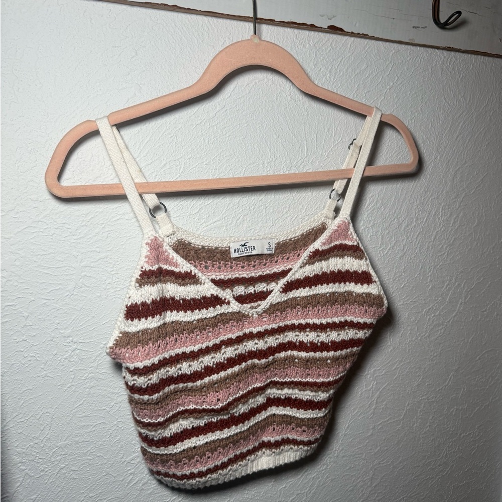 Hollister Pink, Brown & Cream Striped Knit Cami
